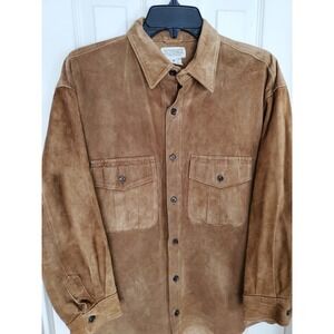 J.Peterman‎ Co Suede Leather Shirt Brown Western Workwear Button Up Jacket Small